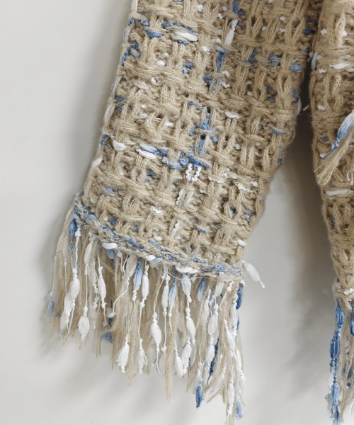 ONEP STAR(ワンピスター)の「フリンジ付きツイード調カーディガン(カーディガン/ボレロ・レディース・グレイッシュベージュ/ブラック・FREE)」の5枚目の写真