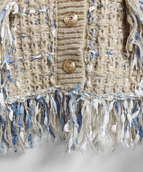 ONEP STAR(ワンピスター)の「フリンジ付きツイード調カーディガン(カーディガン/ボレロ・レディース・グレイッシュベージュ/ブラック・FREE)」の6枚目の写真