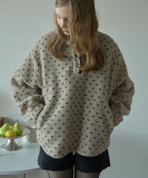 Birthday room（バースデイルーム）の「ドットフリースジャケット/Dot fleece jacket（その他アウター・レディース・ベージュ/グレー・FREE）」の6枚目の写真