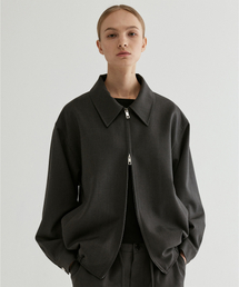 Elastic Hem Zip-Up Bomber Jacket Charcoal Gray