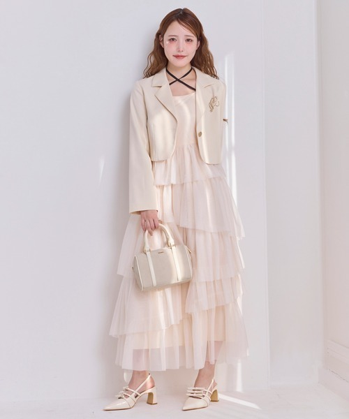 one after another NICE CLAUP（ワンアフターアナザーナイスクラップ）の「【WEB限艇】ブローチ付きショートテーラードジャケット（テーラードジャケット・レディース・チャコールグレー/アイボリー/ホワイト×ブラック・FREE）」の9枚目の写真