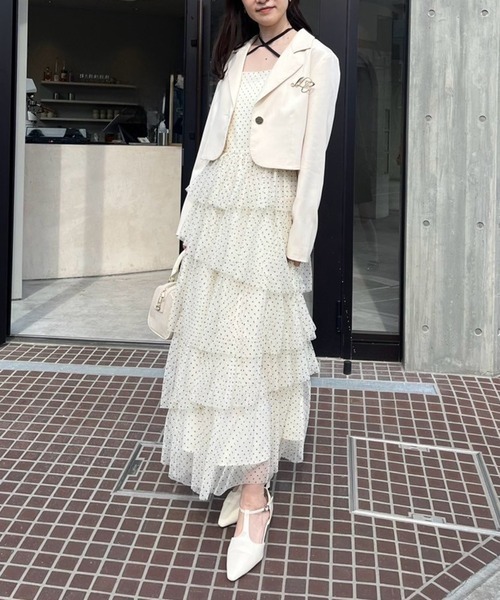 one after another NICE CLAUP（ワンアフターアナザーナイスクラップ）の「【WEB限艇】ブローチ付きショートテーラードジャケット（テーラードジャケット・レディース・チャコールグレー/アイボリー/ホワイト×ブラック・FREE）」の13枚目の写真