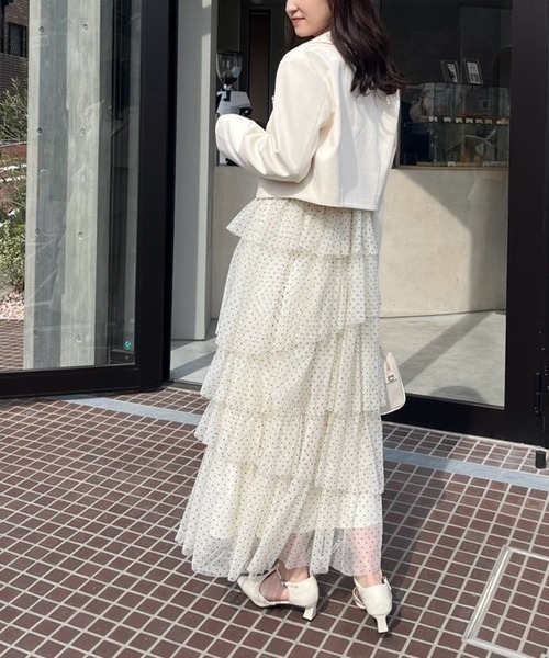 one after another NICE CLAUP（ワンアフターアナザーナイスクラップ）の「【WEB限艇】ブローチ付きショートテーラードジャケット（テーラードジャケット・レディース・チャコールグレー/アイボリー/ホワイト×ブラック・FREE）」の14枚目の写真