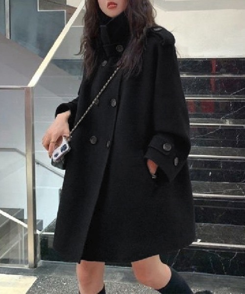 Miniministore（ミニミニストア）の「ダブルブレストトレンチコートミディアム丈（チェスターコート・レディース・キャメル/ブルー/ブラック・FREE）」の2枚目の写真