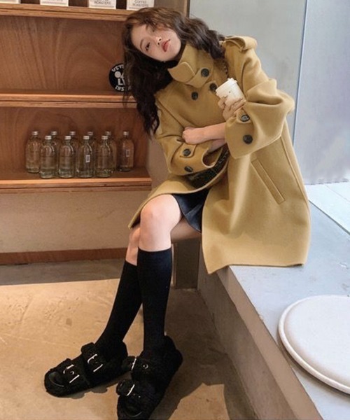 Miniministore（ミニミニストア）の「ダブルブレストトレンチコートミディアム丈（チェスターコート・レディース・キャメル/ブルー/ブラック・FREE）」の4枚目の写真