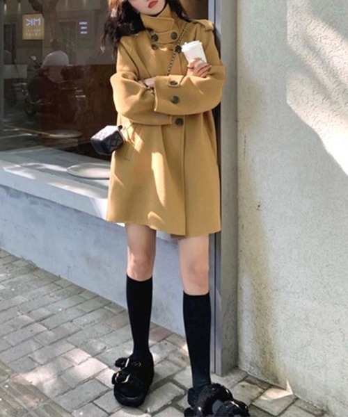 Miniministore（ミニミニストア）の「ダブルブレストトレンチコートミディアム丈（チェスターコート・レディース・キャメル/ブルー/ブラック・FREE）」の5枚目の写真