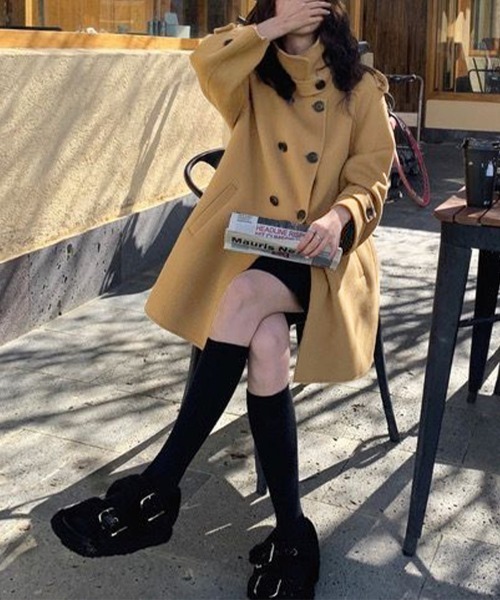 Miniministore（ミニミニストア）の「ダブルブレストトレンチコートミディアム丈（チェスターコート・レディース・キャメル/ブルー/ブラック・FREE）」の6枚目の写真