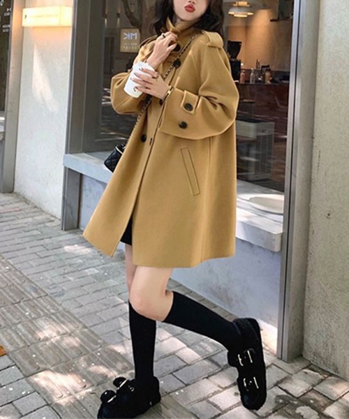 Miniministore（ミニミニストア）の「ダブルブレストトレンチコートミディアム丈（チェスターコート・レディース・キャメル/ブルー/ブラック・FREE）」の7枚目の写真