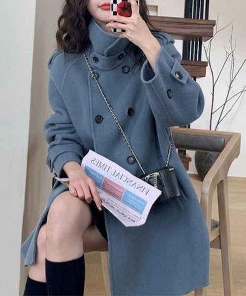 Miniministore（ミニミニストア）の「ダブルブレストトレンチコートミディアム丈（チェスターコート・レディース・キャメル/ブルー/ブラック・FREE）」の11枚目の写真