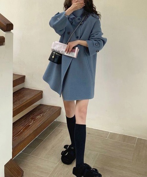 Miniministore（ミニミニストア）の「ダブルブレストトレンチコートミディアム丈（チェスターコート・レディース・キャメル/ブルー/ブラック・FREE）」の14枚目の写真