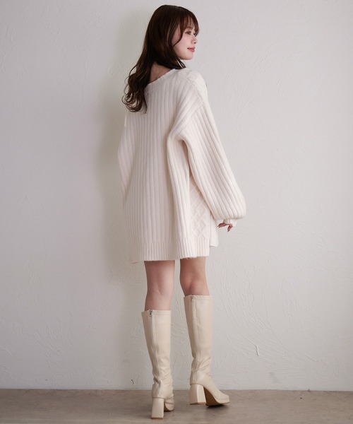 fupel（フぺル）の「cable knit over cardigan / ケーブルニットオーバーカーディガン（カーディガン/ボレロ・レディース・グレー/アイボリー/ブラウン・FREE）」の8枚目の写真