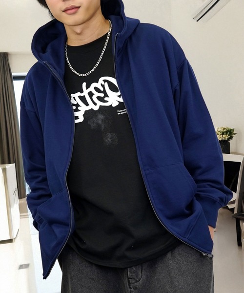 セール】無地 ワイド ジップパーカー 裏毛 スウェット フーディー