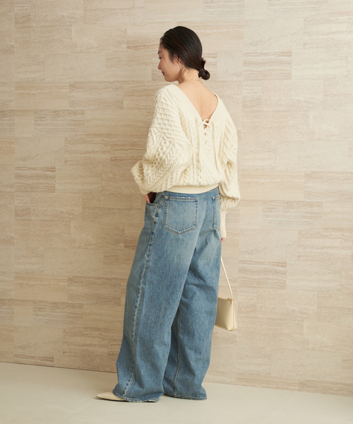 セール】2WAY レースアップ アランプルオーバー（ニット/セーター