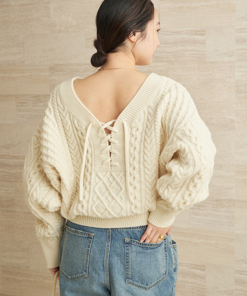 セール】2WAY レースアップ アランプルオーバー（ニット/セーター