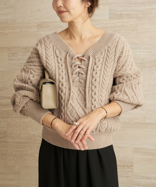 セール】2WAY レースアップ アランプルオーバー（ニット/セーター