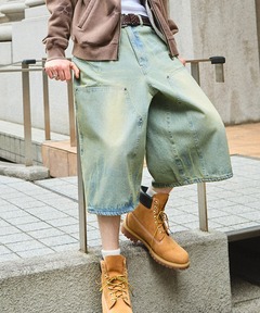 SWAGVIBE】Vintage Make Double Knees Loose Fit Denim Shorts（デニム