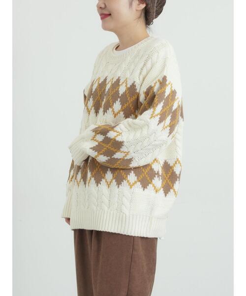 SM2（エスエムツー）の「ケーブルアーガイル柄ニット（ニット/セーター・レディース・ネイビー/オフホワイト/グリーン/レッド・F）」の2枚目の写真