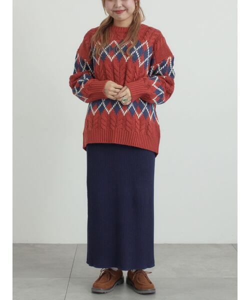 SM2（エスエムツー）の「ケーブルアーガイル柄ニット（ニット/セーター・レディース・ネイビー/オフホワイト/グリーン/レッド・F）」の5枚目の写真