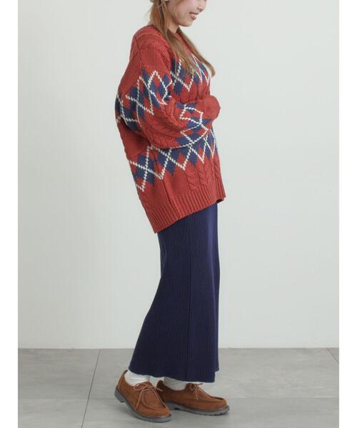 SM2（エスエムツー）の「ケーブルアーガイル柄ニット（ニット/セーター・レディース・ネイビー/オフホワイト/グリーン/レッド・F）」の6枚目の写真