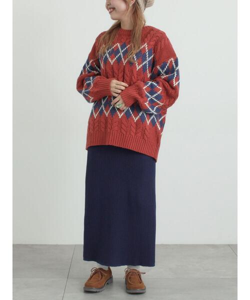 SM2（エスエムツー）の「ケーブルアーガイル柄ニット（ニット/セーター・レディース・ネイビー/オフホワイト/グリーン/レッド・F）」の7枚目の写真