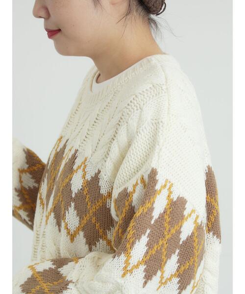 SM2（エスエムツー）の「ケーブルアーガイル柄ニット（ニット/セーター・レディース・ネイビー/オフホワイト/グリーン/レッド・F）」の8枚目の写真