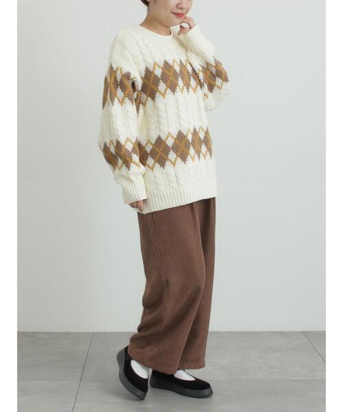 SM2（エスエムツー）の「ケーブルアーガイル柄ニット（ニット/セーター・レディース・ネイビー/オフホワイト/グリーン/レッド・F）」の11枚目の写真