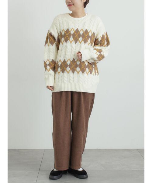 SM2（エスエムツー）の「ケーブルアーガイル柄ニット（ニット/セーター・レディース・ネイビー/オフホワイト/グリーン/レッド・F）」の13枚目の写真