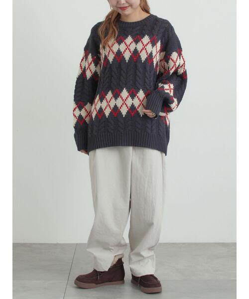 SM2（エスエムツー）の「ケーブルアーガイル柄ニット（ニット/セーター・レディース・ネイビー/オフホワイト/グリーン/レッド・F）」の18枚目の写真
