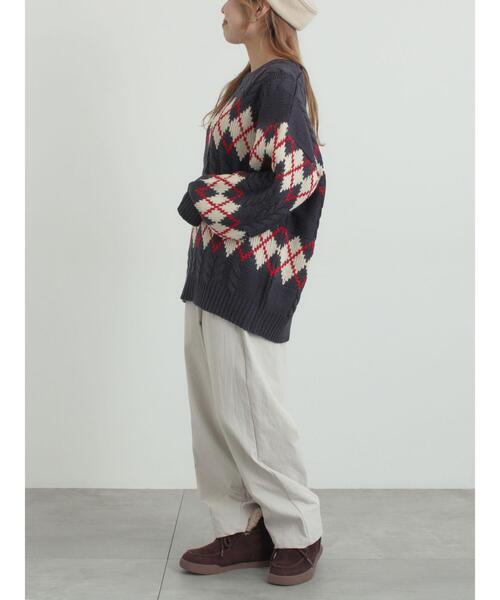 SM2（エスエムツー）の「ケーブルアーガイル柄ニット（ニット/セーター・レディース・ネイビー/オフホワイト/グリーン/レッド・F）」の19枚目の写真