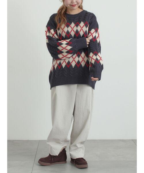 SM2（エスエムツー）の「ケーブルアーガイル柄ニット（ニット/セーター・レディース・ネイビー/オフホワイト/グリーン/レッド・F）」の20枚目の写真