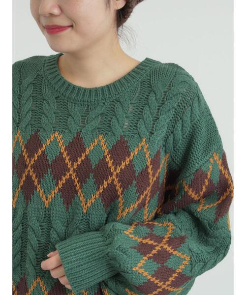 SM2（エスエムツー）の「ケーブルアーガイル柄ニット（ニット/セーター・レディース・ネイビー/オフホワイト/グリーン/レッド・F）」の21枚目の写真