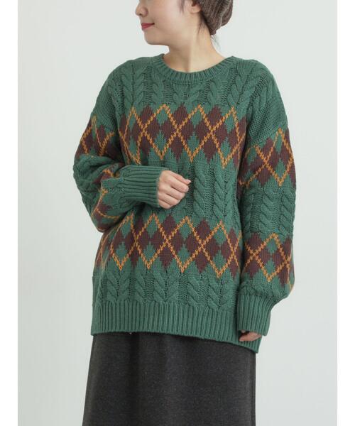 SM2（エスエムツー）の「ケーブルアーガイル柄ニット（ニット/セーター・レディース・ネイビー/オフホワイト/グリーン/レッド・F）」の22枚目の写真