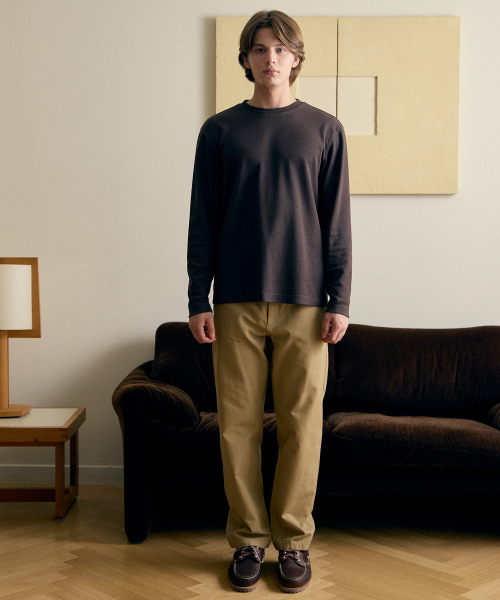 BASIC HOUSE(ベーシックハウス)の「ニットライクラウンドネック長袖TシャツブラウンLZTS6105(Tシャツ/カットソー・メンズ・ブラウン・FREE)」の5枚目の写真