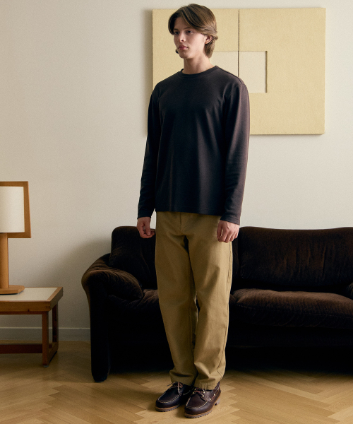 BASIC HOUSE(ベーシックハウス)の「ニットライクラウンドネック長袖TシャツブラウンLZTS6105(Tシャツ/カットソー・メンズ・ブラウン・FREE)」の6枚目の写真
