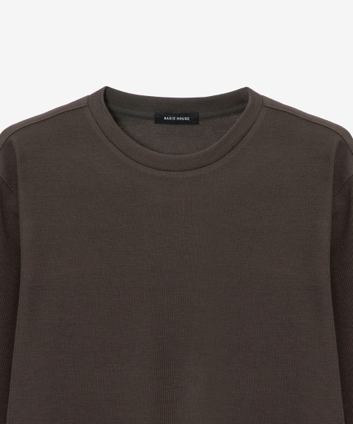 BASIC HOUSE(ベーシックハウス)の「ニットライクラウンドネック長袖TシャツブラウンLZTS6105(Tシャツ/カットソー・メンズ・ブラウン・FREE)」の15枚目の写真