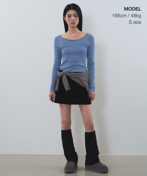 MUSINSA STANDARD WOMAN（ムシンサスタンダードウーマン）の「ウィメンズストライプリブスリム長袖Tシャツ[ブルー]（Tシャツ/カットソー・レディース・その他・SMALL/MEDIUM/LARGE/X-SMALL）」の2枚目の写真