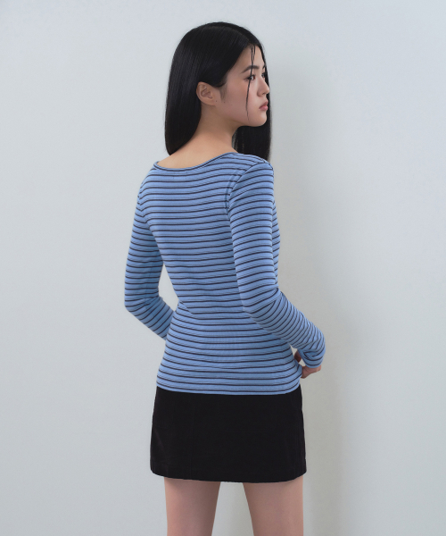 MUSINSA STANDARD WOMAN（ムシンサスタンダードウーマン）の「ウィメンズストライプリブスリム長袖Tシャツ[ブルー]（Tシャツ/カットソー・レディース・その他・SMALL/MEDIUM/LARGE/X-SMALL）」の3枚目の写真
