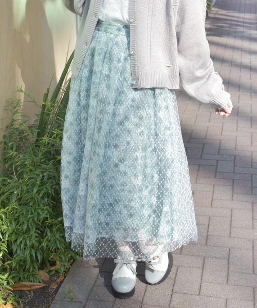 axes femme（アクシーズファム）の「花レース×ラメチュールスカート（スカート・レディース・オレンジ/ピンク/グリーン・FREE）」の2枚目の写真