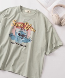 Disney（ディズニー）の「【71】【Disney/ディズニー】ミッキーマウス/ズートピア/ベイマックス/スティッチ/くまのプーさん ワイド プリントTシャツ/刺繍/バックプリント/レディース（S）（Tシャツ/カットソー）」