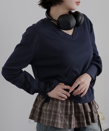 ロングリブスリーブVネックトップス