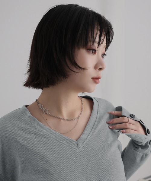 Ulysses(ユリシス)の「ロングリブスリーブVネックトップス(Tシャツ/カットソー・レディース・ネイビー/グレー・F)」の19枚目の写真