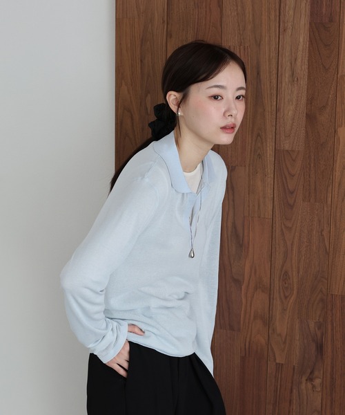 J by blue(ジェイバイブルー)の「スキッパーシアーニット(ニット/セーター・レディース・ネイビー/ブルー/ホワイト・MEDIUM)」の3枚目の写真