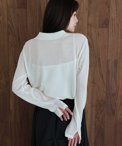 J by blue(ジェイバイブルー)の「スキッパーシアーニット(ニット/セーター・レディース・ネイビー/ブルー/ホワイト・MEDIUM)」の7枚目の写真