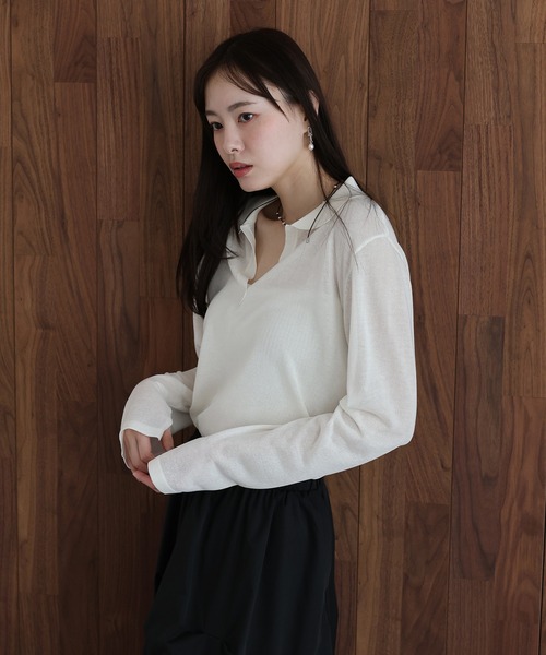 J by blue(ジェイバイブルー)の「スキッパーシアーニット(ニット/セーター・レディース・ネイビー/ブルー/ホワイト・MEDIUM)」の5枚目の写真