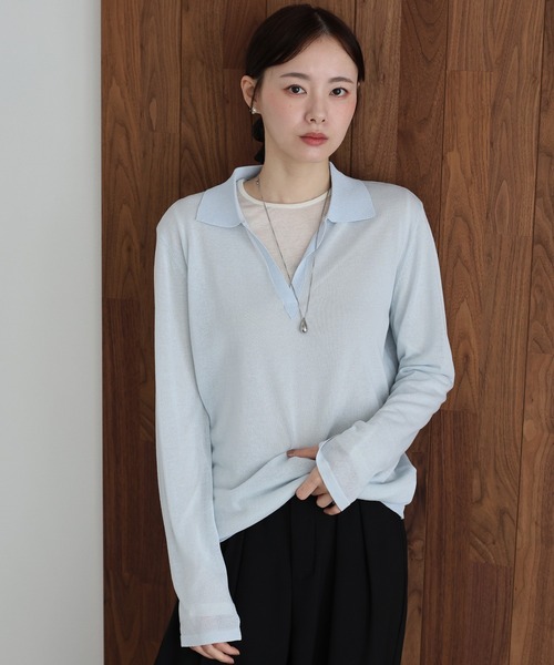 J by blue(ジェイバイブルー)の「スキッパーシアーニット(ニット/セーター・レディース・ネイビー/ブルー/ホワイト・MEDIUM)」の9枚目の写真