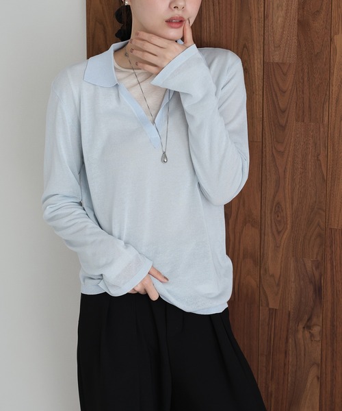 J by blue(ジェイバイブルー)の「スキッパーシアーニット(ニット/セーター・レディース・ネイビー/ブルー/ホワイト・MEDIUM)」の10枚目の写真
