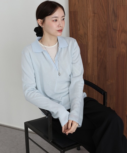 J by blue(ジェイバイブルー)の「スキッパーシアーニット(ニット/セーター・レディース・ネイビー/ブルー/ホワイト・MEDIUM)」の11枚目の写真