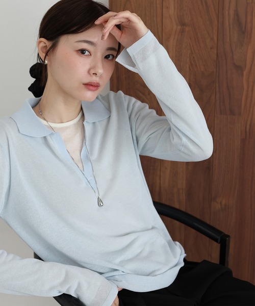 J by blue(ジェイバイブルー)の「スキッパーシアーニット(ニット/セーター・レディース・ネイビー/ブルー/ホワイト・MEDIUM)」の12枚目の写真