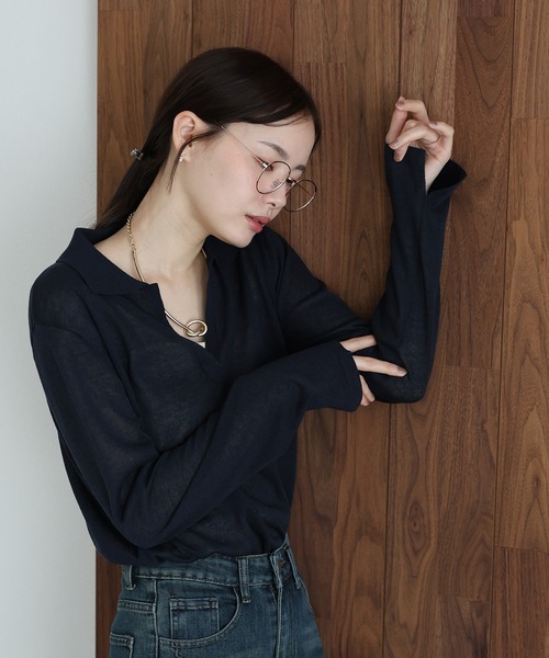 J by blue(ジェイバイブルー)の「スキッパーシアーニット(ニット/セーター・レディース・ネイビー/ブルー/ホワイト・MEDIUM)」の16枚目の写真