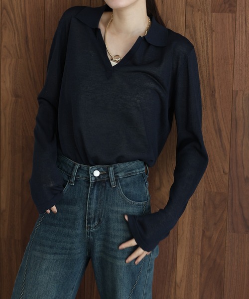 J by blue(ジェイバイブルー)の「スキッパーシアーニット(ニット/セーター・レディース・ネイビー/ブルー/ホワイト・MEDIUM)」の17枚目の写真